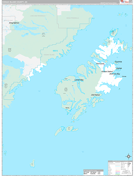 Kodiak Island Borough (County), AK Carrier Route Wall Map